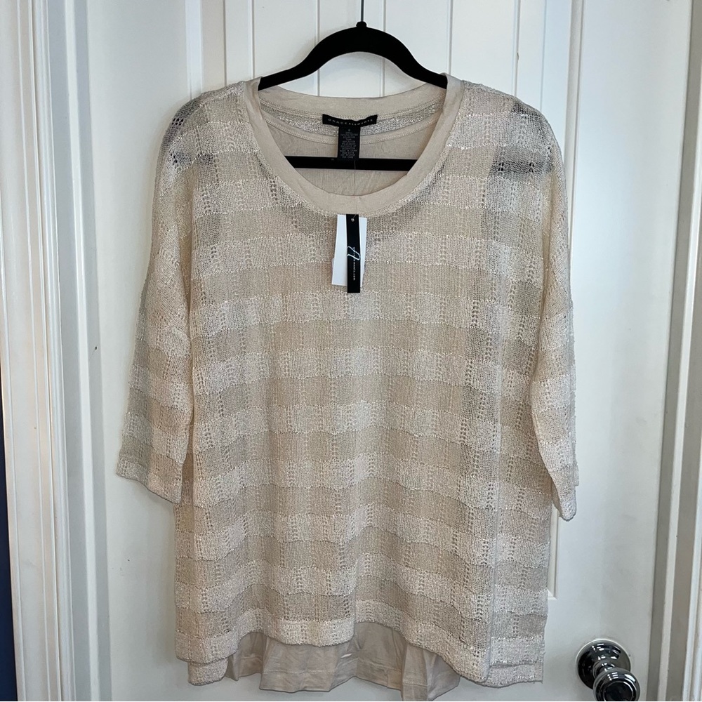 ⭐️ Grace Elements Women's Small Ivory Two Layer 3/4 Sleeve Sweater